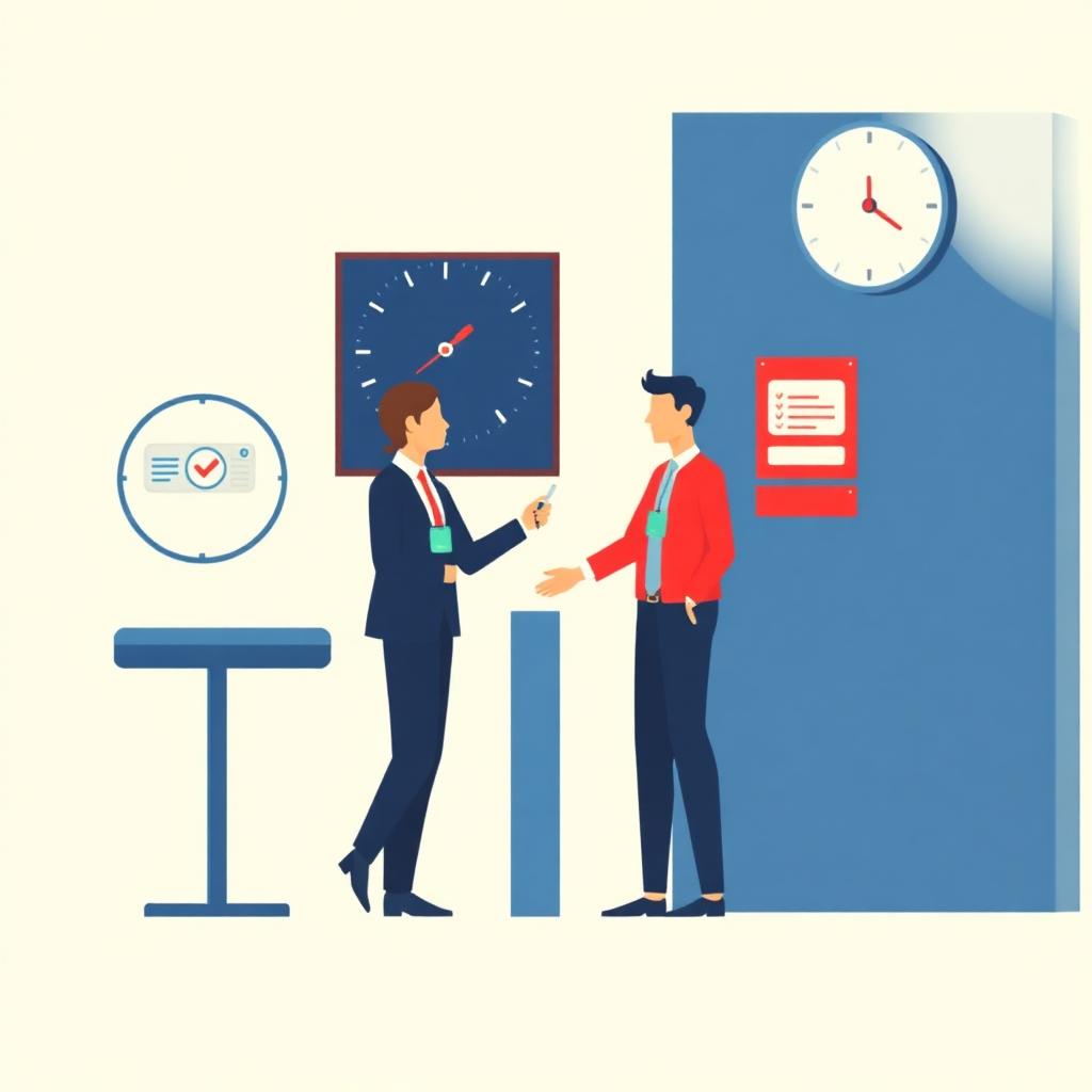 An employee badging through a turnstile by a punch clock