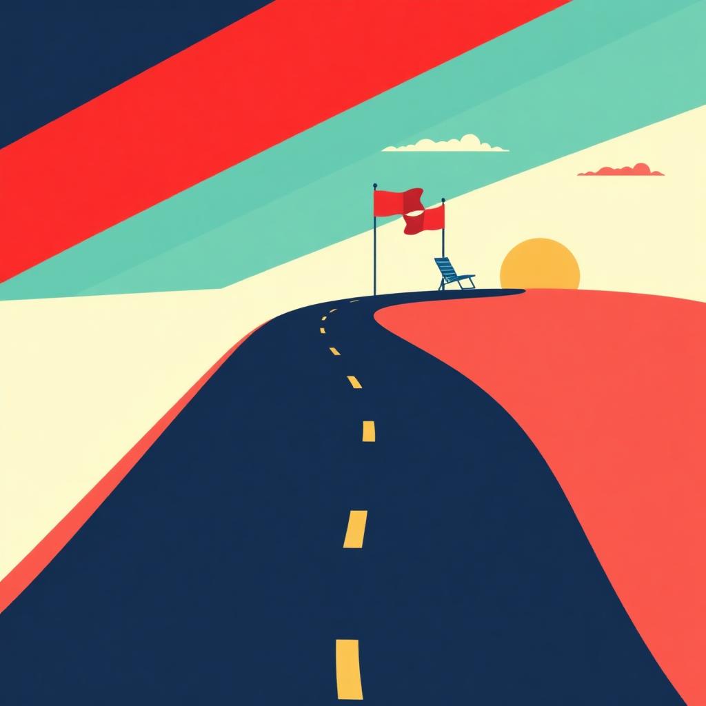 A long road leading to a retirement flag
